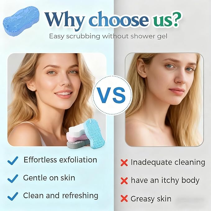 Magic Exfoliating Bath Sponge, 2026 Upgraded 3D Super Soft Exfoliating Bath Sponge Magic Exfoliating Body Scrubber, Shower Brushes for Adults Women and Men (A-3PCS)