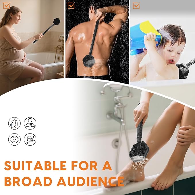 Back Scrubber for Shower, 24in Adjustable Handle Body Brush, Double Sided Shower Brush for Shower Exfoliating and Massage Can Produce Rich Foam, Long Handle Back Scrubber for Men （Circular）