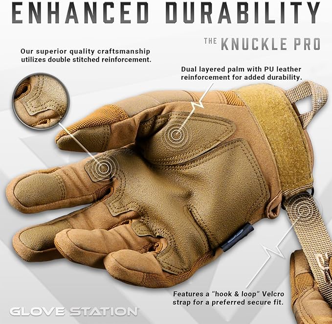 Glove Station Tactical Gloves for Men – Touchscreen Utility Gear with Hard Knuckle Protection Used in Motorcycle, Airsoft, Combat, Police, Shooting & Outdoor Work