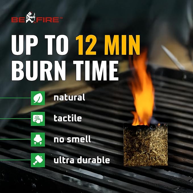 Fire Starter • 55 pcs Natural Fire Starters up to 12 Min Burn Time Firestarters for Indoor Fireplace, Campfires & Camping, Wood Stove, Grill