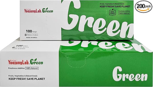 Green Food Storage Bags - M+L Size, 200 Bags, Keep Fresh Produce, Fruits, Vegetables, Flowers, BPA FREE, HDPE, Eco-Friendly