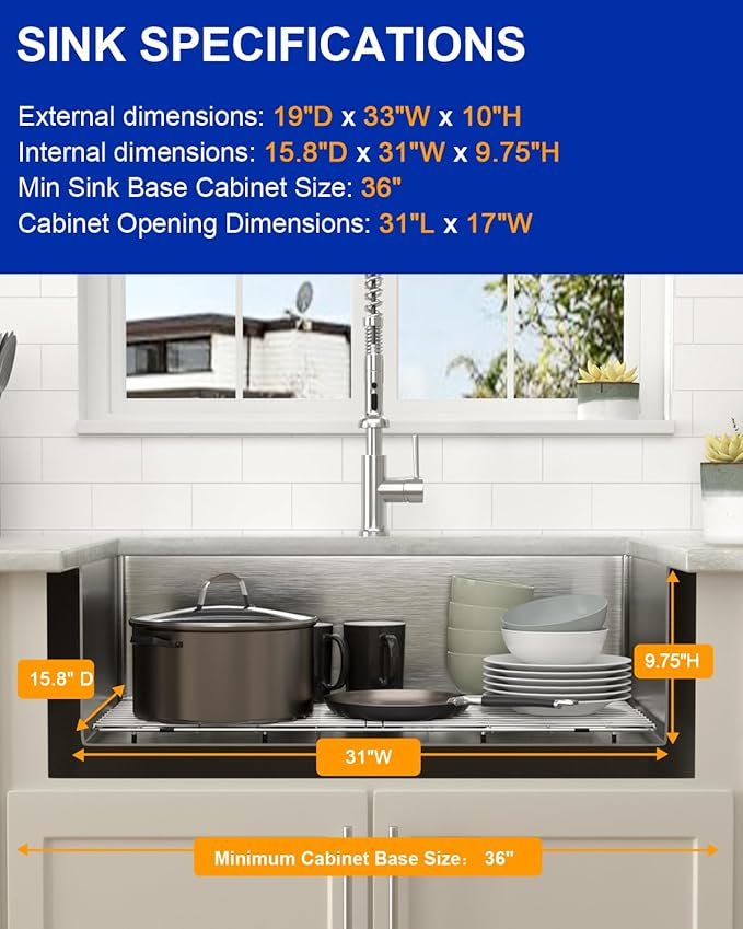 Dcolora 33 in. Undermount Single Bowl Workstation Stainless Steel Kitchen Sink 16 Gauge 304 Handmade Welding with Accessories, Round Corner 33"x19"x10" #DC-U7701