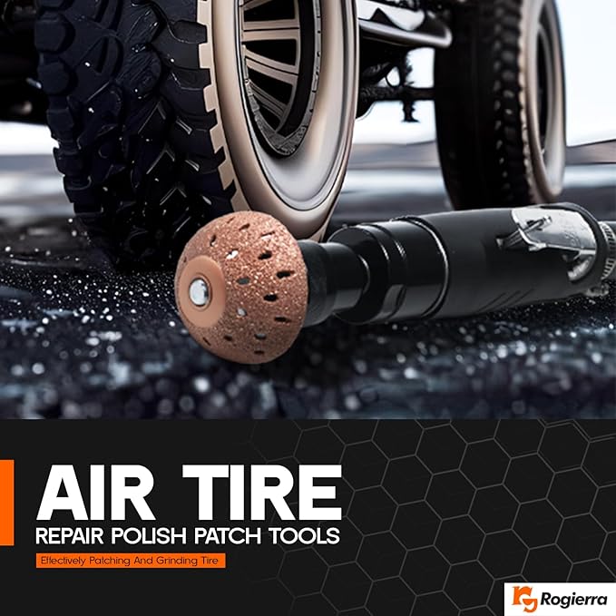 Air Tire Repair Polish Patch Tools - 2500RPM Low-Speed Buffer with Tungsten Carbide Wheel, Inner Liner Scraper & Patch Roller | Complete Polish & Patch Tool Set for Air Tires