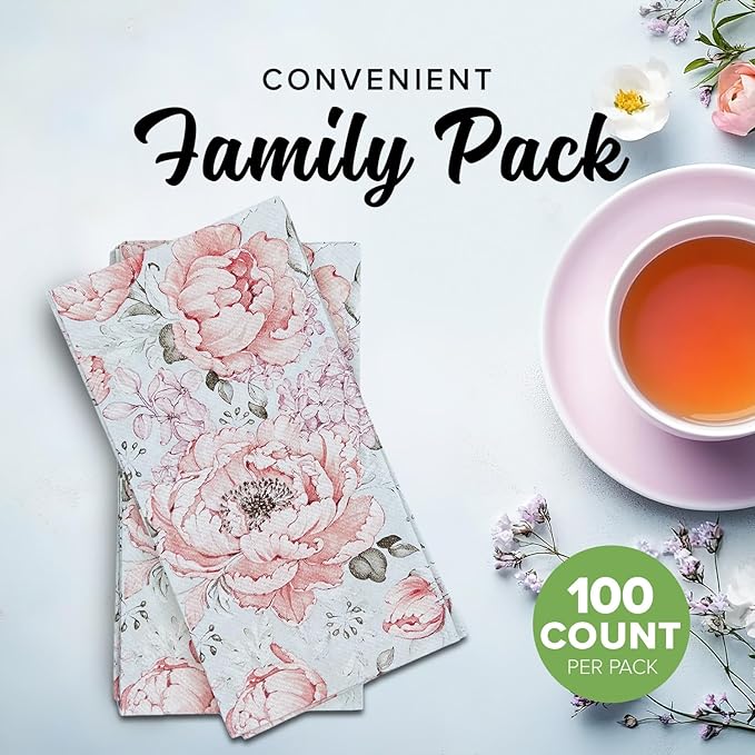 SimuLinen Pink Garden - Disposable Paper Towels for Bathroom, Guest Hand Towels, Cloth-Like Linen-Feel, Single-Use, Size 12x17" - 500ct (Made in Germany)