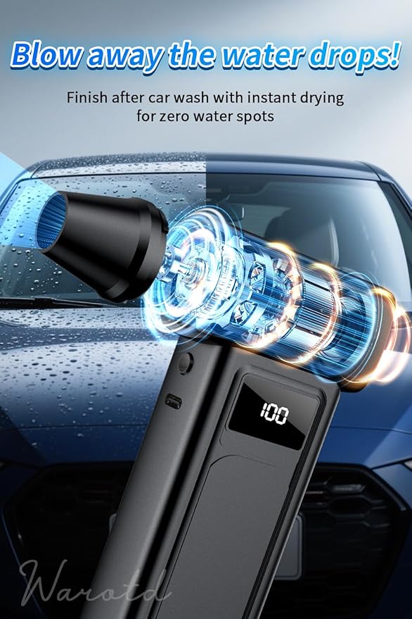 1-Second Turbo Blast — Compressed Air Duster 200,000RPM - Powerful Cordless Electric Air Blower with LED Light, 4-Speed Adjustable, Rechargeable Dust Cleaner for PC, Car，Home Canned Air Alternative