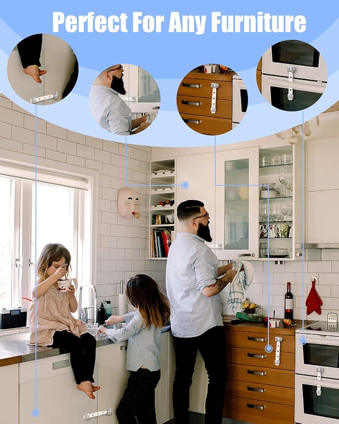Fridge Locks,Refrigerator Door Lock,Child Proof Safety Cabinet Lock with Strong 3M Adhesives,Fridge Locks for Kids,Adjustable Strap Multi-Purpose for Cabinet,Drawers,Freezer,Oven (4 Count (Pack of 1))