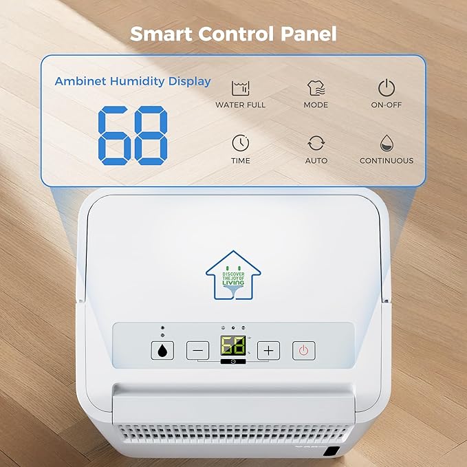 2,500 Sq Ft Portable Home Dehumidifier with Drain Hose, 74 OZ Water Tank, 24 Hr Timer, 3 Modes High Efficiency Compressor for Basement, Bedrooms, Bathrooms and Laundry Rooms