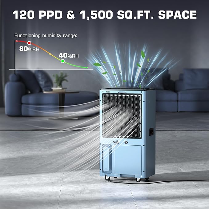 120 Pints Dehumidifier with Pump, Commercial Grade Dehumidifier for Home, Bedroom, Basement, Warehouse, Industrial with Drain Hose & Tank, Smart Humidity Control, Auto Defrost