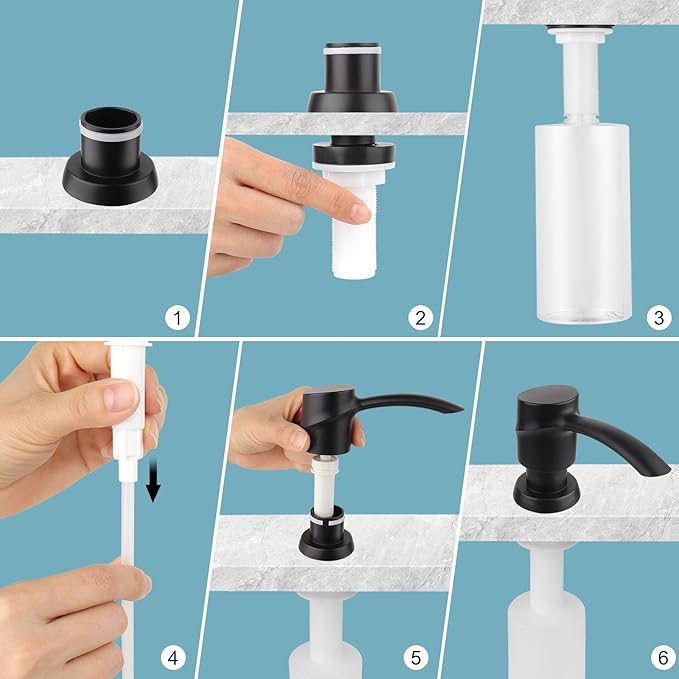 SAMODRA Sink Soap Dispenser Lotion Dispenser for Kitchen Sink, Built in Dispenser Matte Black ABS Pump Head, with 11 OZ Bottle