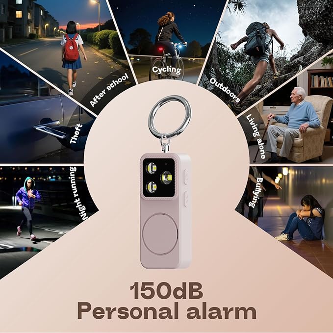 Personal Safety Alarm for Women, Loud SOS Sound with LED Strobe Light, Self Defense Keychain for Outdoor, Travel, Night Walking, College Campus, Essential Protection Device (Pink)