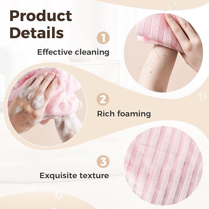 2026 New Exfoliating Shower Towel, Premium Scrub Wash Cloth for Body Face, Exfoliating Towel for Shower Travel Friendly, Quick Drying Durable and Gentle for Sensitive Skin (Pink 2pcs)