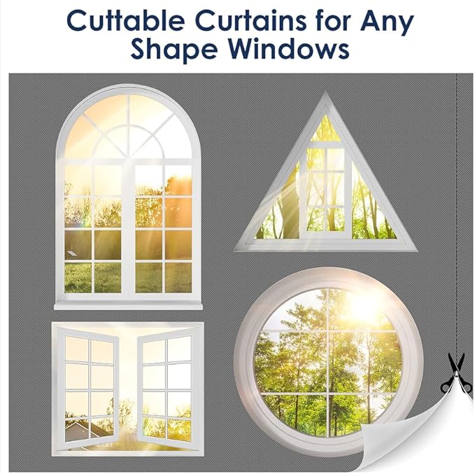 Blackout Curtains for Bedroom, 120" x 57" Temporary Blackout Shades for Windows, Portable Black Out Blinds Screen with 20 Loop & Hook, 100% Black Out Window Cover Film for Baby Nursery Travel RV- Grey