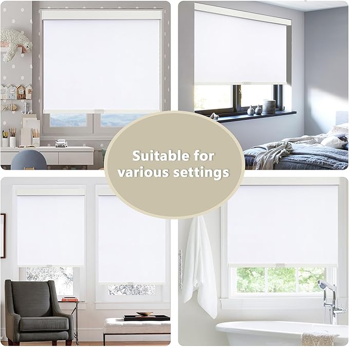 Cordless Blackout Roller Shades Blinds for Windows Free-Stop,Pull Down Room Darkening with Valance,Thermal Insulated Woven Fabric Window Door Blinds for Home,Office,White 59" W x 72" L