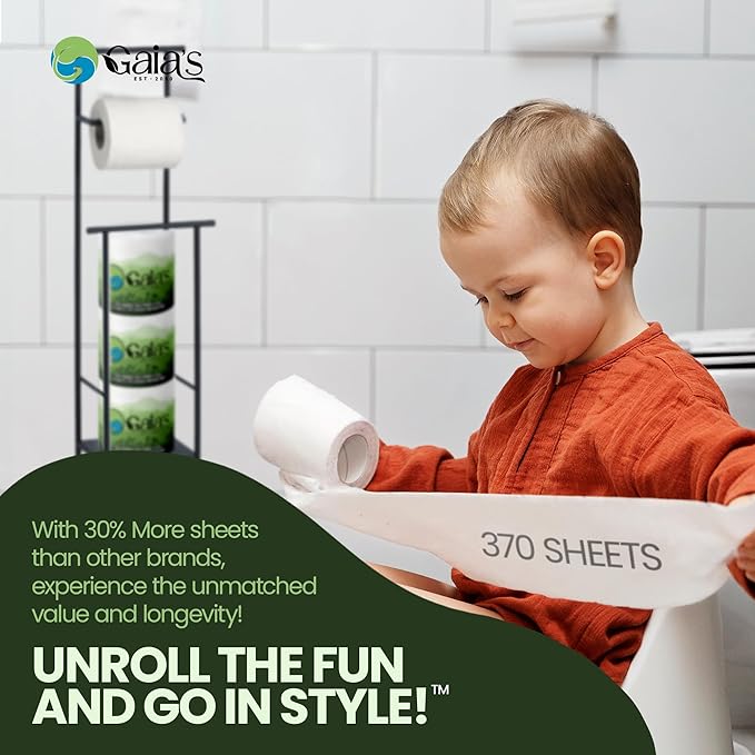 Gaias Premium and Soft Organic Bamboo Toilet Paper | 48 Mega Rolls, 3 Ply, 370 Sheets | FSC Certified, PFAS & BPA Free, Eco-Friendly, Sustainable Tissue - Plastic Free, Septic Safe, Vegan