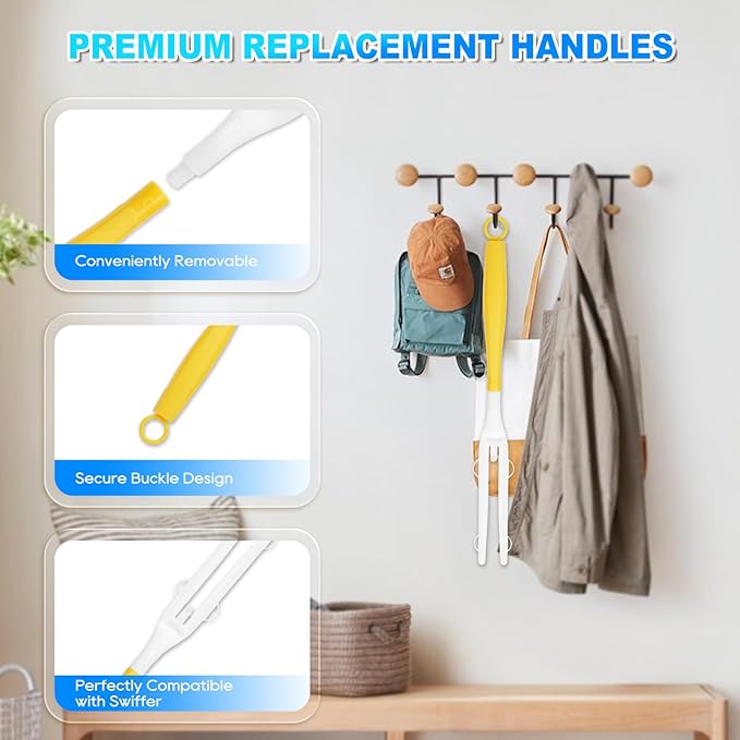 3 Pack Replacement Duster Handles Compatible with Swiffer Duster Refills, Durable Detachable Handles for Easy Cleaning (Yellow & White)