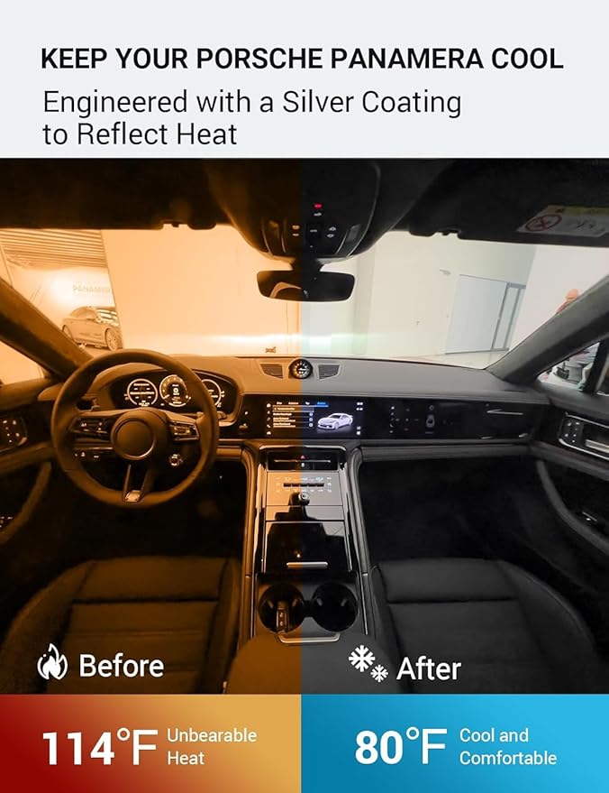 Proadsy 2025 Upgrade Windshield Sun Shade Custom Fit 2017-2023 2024 2025 Porsche Panamera Foldable Front Sunshade Protector Sun Visor Blocks UV Rays Keep Car Cooler