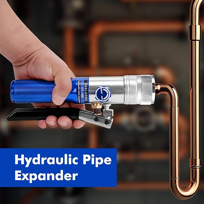 HVAC Swaging Tool Kit – Hydraulic Tube Expander for Copper Pipes, Compact Swage Tool with Tube Cutter, Deburring Tool & 7 Expander Heads (3/8”–1-1/8”) – Blue