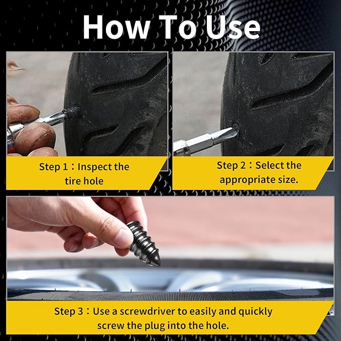 40 PCS Tire Repair Rubber Nails Kit with 2 Sizes, Screw in Tire Repair Plugs with Box and Screwdriver, Fast Self-Service Tire Repair Tools, Tire Screw Plug Repair Kit