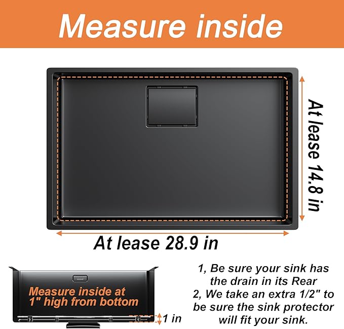 Stainless Steel Sink Rack 28.4" X 14.3",Sink Protector for Kitchen Sink,Sink Grate with Rear Drain Hole for Single Bowl, Metal Sink Grid for Bottom of Sink with Strainer,Corner Radius 0.5",1 Pack
