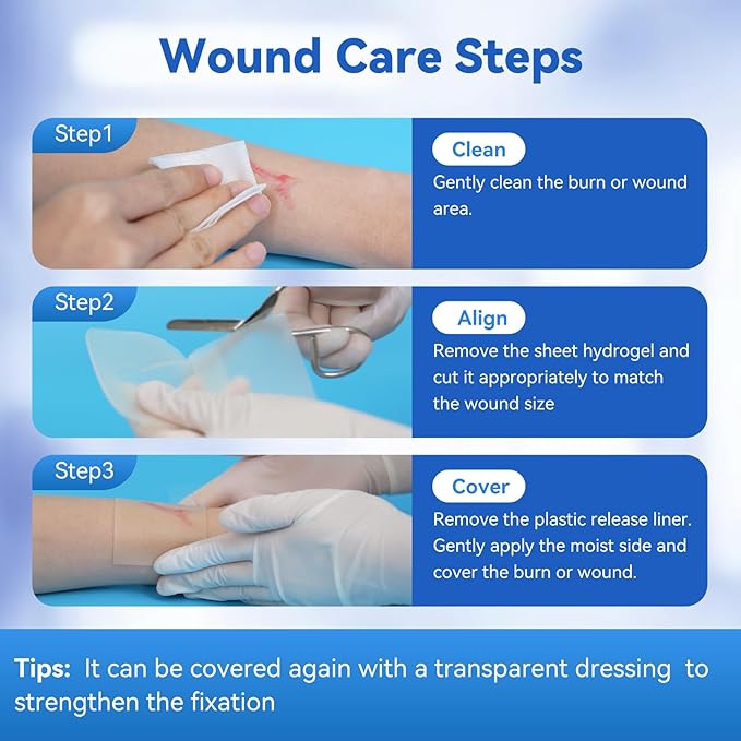 Dimora Hydrogel Burn Dressing 4" x 4" - Burn and Wound Dressing Instant Cooling Relief for Minor Burns & Wounds, Soothing Moist Burn Pads for 1st-2nd Degree Burns, Cuts, Abrasions(10 Count)
