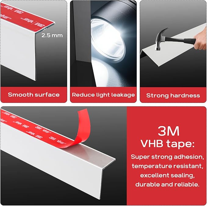 100% Blackout PVC Light Blocking Strip for Window Shades and Blinds Both Sides Tracks for Blackout Shades Easy to Install for BedroomGreat for Bedroom Nursery (L-Shaped White-4pcs, 80")