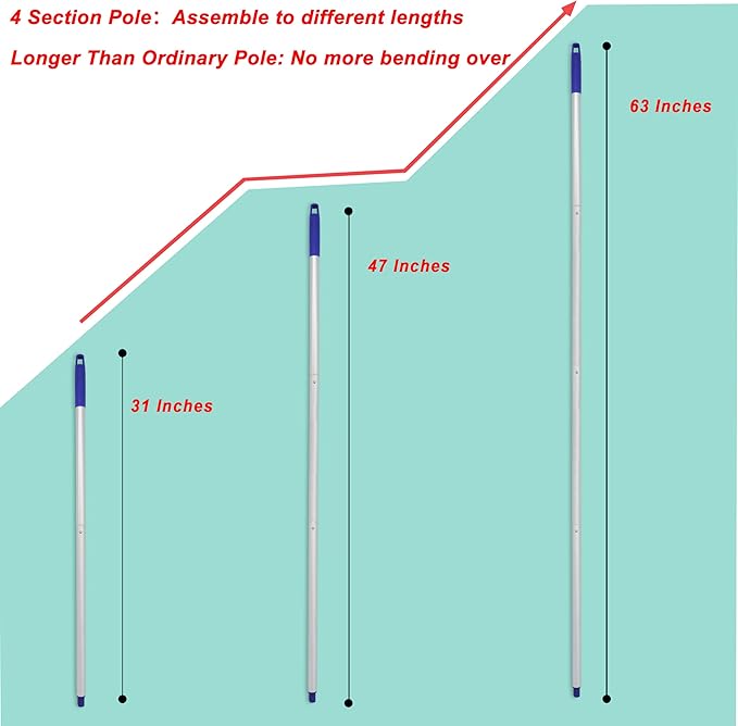 4-Section Lightweight Aluminum Alloy Pole Mop Replacement Handle Compatible with All Screw On American Threading System