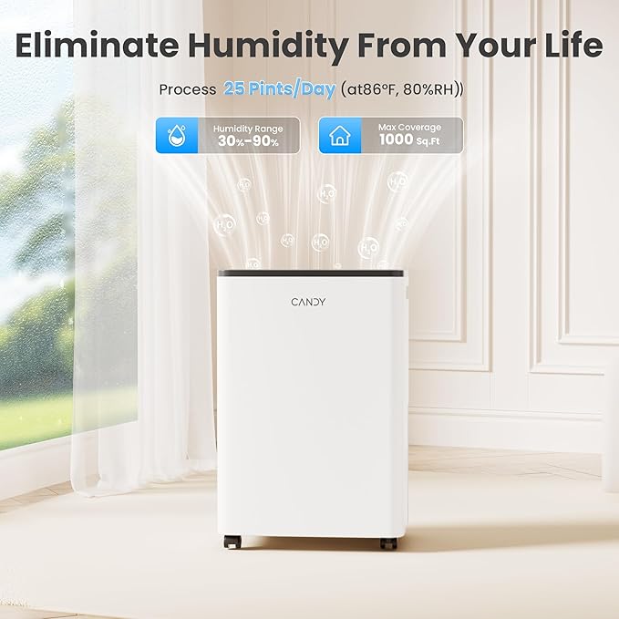 Candy 2000 Sq.Ft Dehumidifiers for Home, 34 Pints Portable Dehumidifier With Continuous/Auto/User Mode,0.66 Gal Tank,Dehumidifier for Basement,Bedroom,Bathroom,Smart Control with Drian Hose
