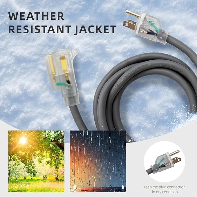 EP 6 Ft 16/3 SJEOW Heavy Duty Extension Cord, Grey Power Cable with LED Lighted Plug & 3-Prong Grounded Plug, Water-Resistant for Indoor/Outdoor Use, Lawn, Garden, Appliances & Tools