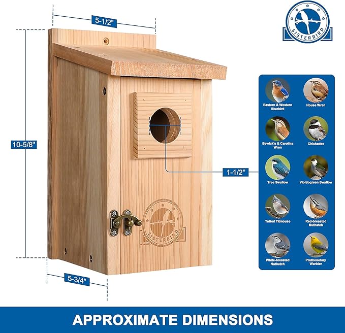 Bird Houses for Outside 1-1/2" Entrance Hole Cedar Wild BirdHouses with Wood Guard Outdoor Bluebird Wren Swallow Finch Assembly Required