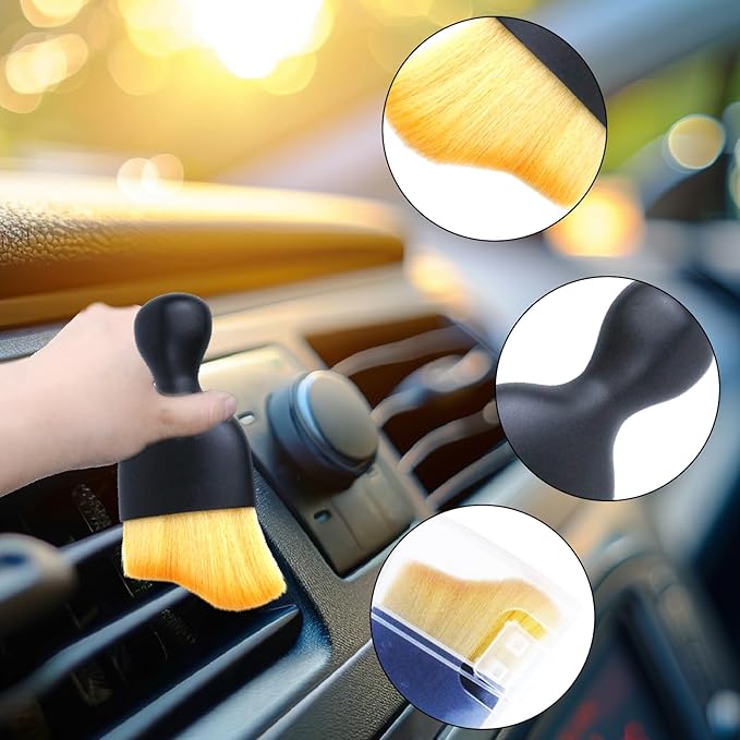 4 Pcs Auto Interior Dust Brush Set Soft Bristles Detailing Brush Dusting Tool Car Interior Cleaning Soft Brushes Duster for Automotive Dashboard, Air Conditioner Vents, Keyboard Dust Removal(Yellow)