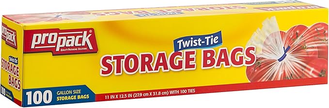 Disposable Plastic Storage Bags with Original Twist Tie, 1 Gallon Size, 400 Bags, Great for Home, Office, Vacation, Traveling, Sandwich, Fruits, Nuts, Cake, Cookies, Or Any Snacks (4 Packs)