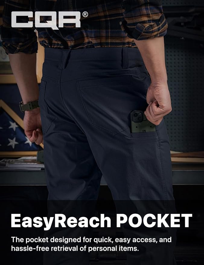 CQR Men's Vent Stretch Pants, Quick Dry Lightweight Casual Cargo Pants, Water Resistant Straight-Fit Utility Work Pants