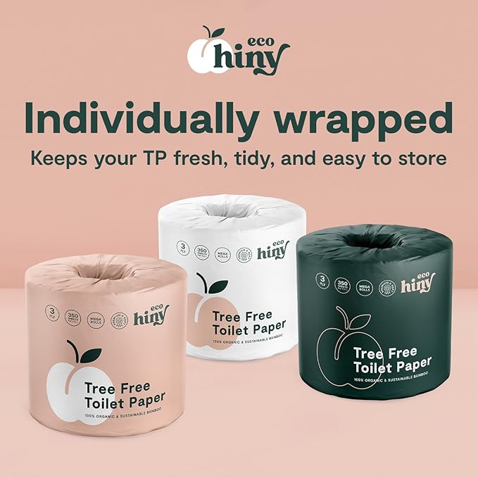 ecoHiny Premium & Soft Bamboo Toilet Paper | PFAS Free | 36 Mega Rolls, 3 ply & 350 Sheets | Non Toxic, FSC Certified, Septic Safe, BPA Free | Tree Free Toilet Tissue | Plastic Free Packaging