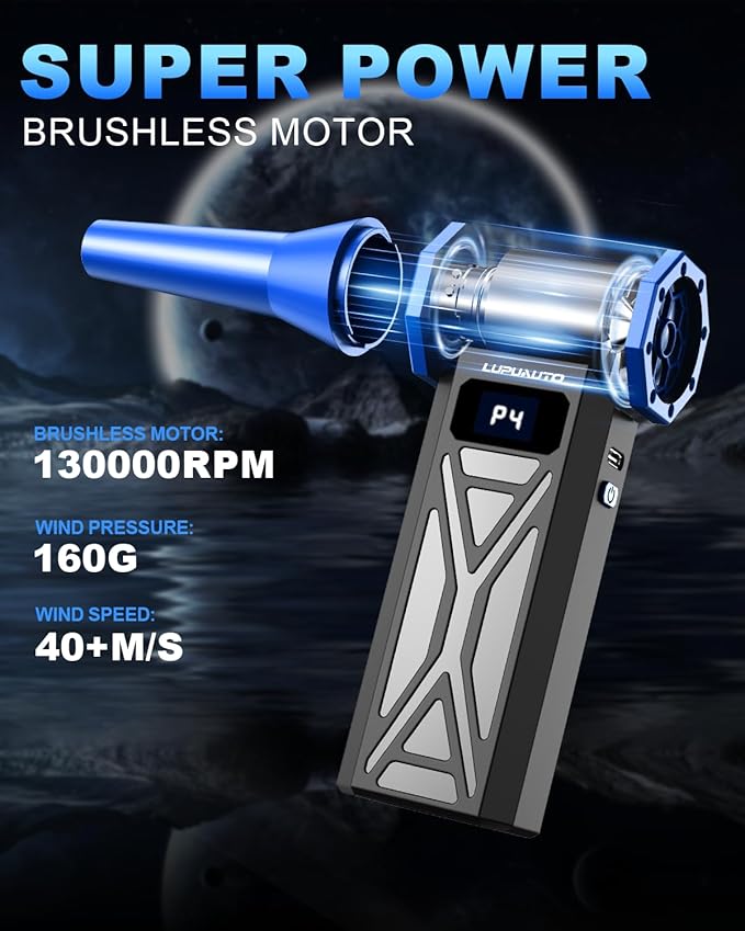 Compressed Air Duster, Super Power Turbo Fan, 130000RPM Electric Air Duster Violent Fan, 4 Gears Adjustable Turbo JetFan, Handheld Mini Blower for Computer, Keyboard, Outdoor, House and Car