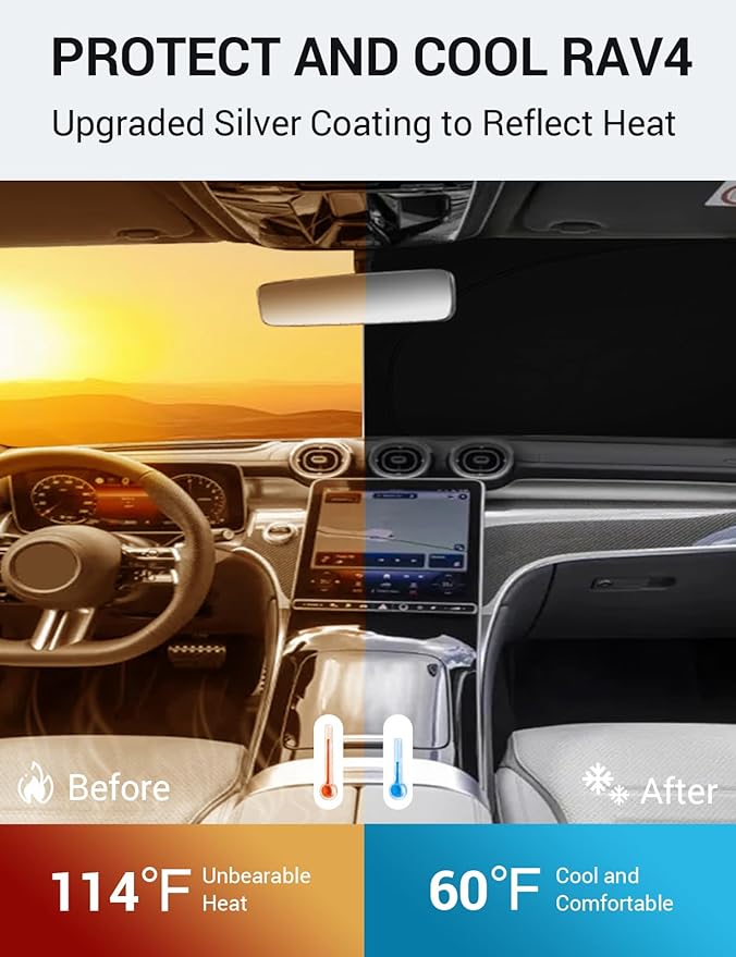 Proadsy 2025 Upgrade Windshield Sun Shade Custom Fit Mercedes-Benz GLC 2023-2025 2026 Foldable Front Sunshade Protector Sun Visor Blocks UV Rays Keep Car Cooler Accessories