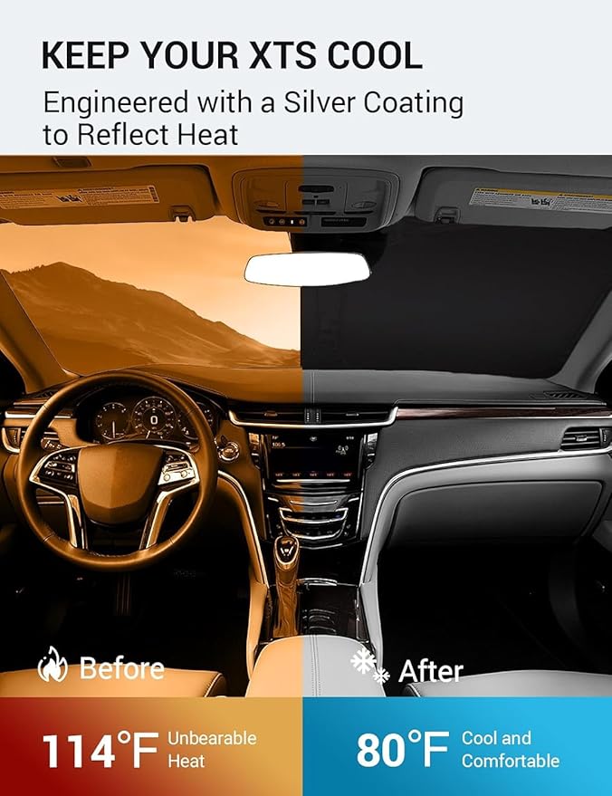 Proadsy 2025 Upgrade Windshield Sun Shade Custom Fit 2013-2019 Cadillac XTS Foldable Front Sunshade Protector Sun Visor Blocks UV Rays Keep Car Cooler