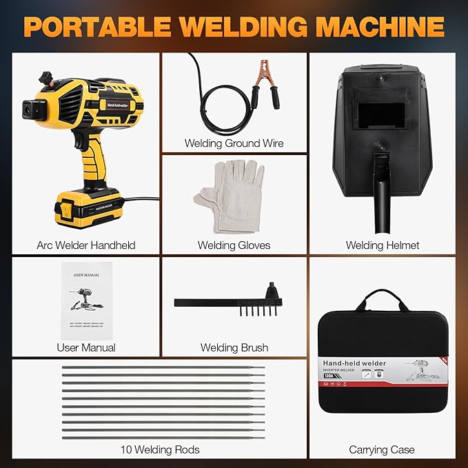 Handheld Welder Machine 110V Portable Welding Handheld with IGBT Inverter 6 Variable Current Adjustment, Handheld ARC Welder Gun for 1/16''-1/8'' Welding Rods