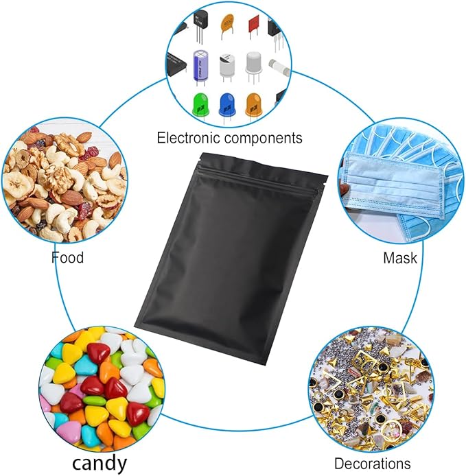 STUs 100 Pack Smell Proof Stand-Up Bags 4 x 6 Inch Resealable Mylar Bags Foil Pouch Double-Sided Bag Matte Black
