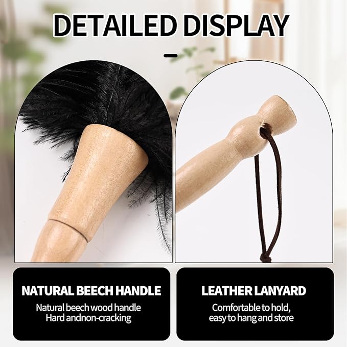 Ostrich Feather Duster 12 Inch Handheld Duster Supplies, Wooden Handle Feather Duster for Cleaning Keyboard Home Car Office (Black)