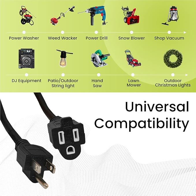 Go Green Power Inc. 16/3 100ft Black Outdoor Extension Cord - Heavy Duty, Moisture Resistant - Perfect for Tools & Equipment - GG-13700BK