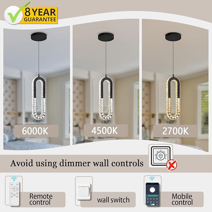 Modern Pendant Lighting 1-Light Chandelier Black Pendant Light Indoor Hanging Light Fixture for Kithchen Island Dinning Room Bedroom