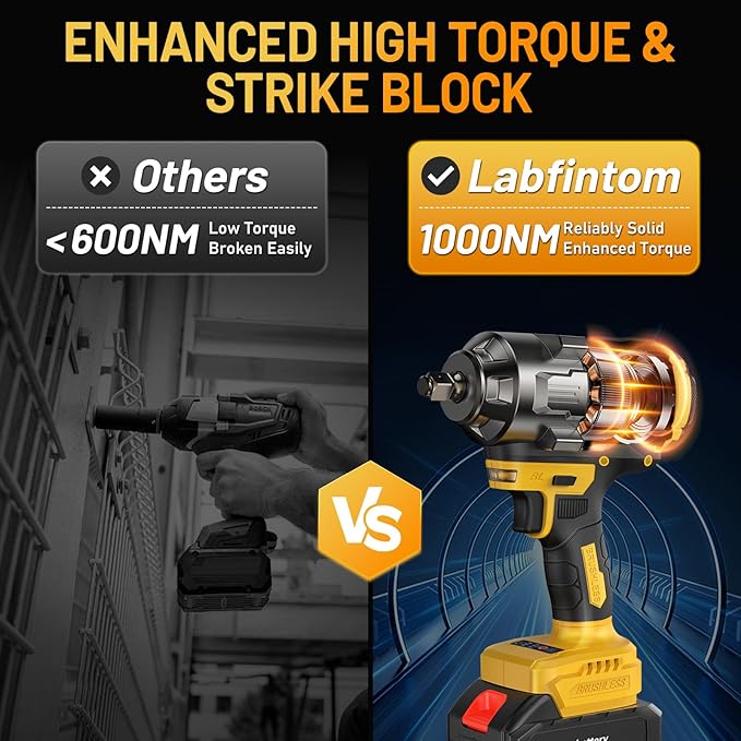 1000Nm(738ft-lbs) Cordless Impact Wrench 1/2 inch, High Torque Brushless Impact Gun w/Two 4.0AH Battery, with Storage Case, Electric Impact Wrench for Car Truck, RV/Mower