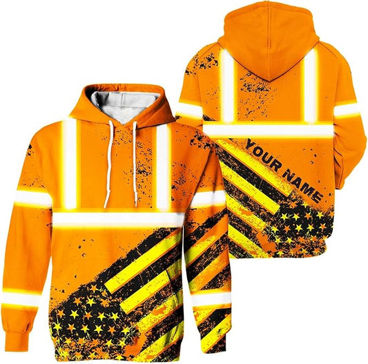 Color US Flag High Visibility Hoodie for Men Women Reflective Tapes Safety Workwear for Worker Runner Patriotic