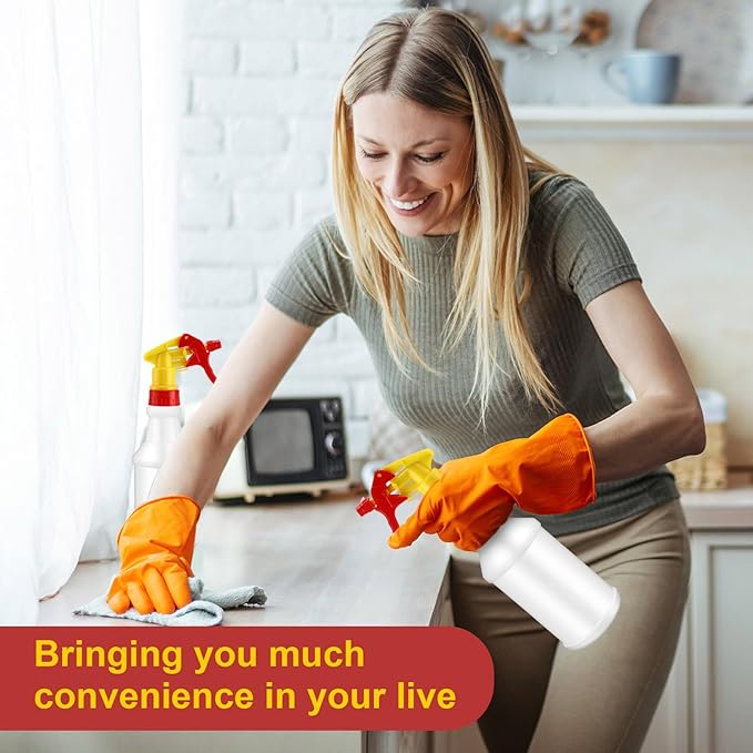 Eccliy 12 Pcs 16 Oz Plastic Spray Bottle, Adjustable Empty Reusable Sprayer for Cleaning, Planting, Water, Bathroom and Kitchen, BBQ, Commercial and Residential(Red & Yellow,Original)