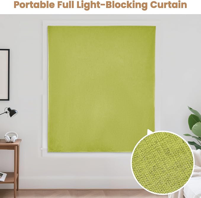 100% Blackout Curtain,Adhesive Curtain,Black Out Window Cover No Drilling Travel Kit,Perfect for Media Rooms, Dormitories and Renters (Fruit Green - W60 × L72 in)