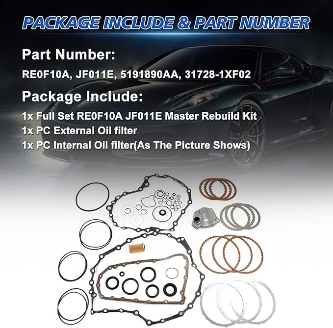 RE0F10A JF011E CVT Transmission Master Rebuild Kit 31728-1XF02 Fits for Mitsubishi Outlander Galant, Altima Rogue, Compass Engine Rebuilding Gasket Aftermarket Parts