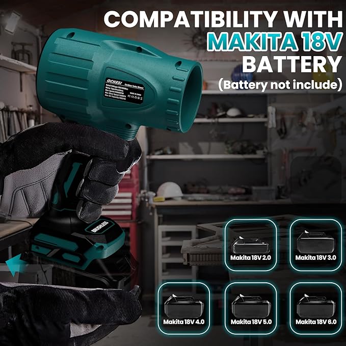 Electric Cordless Leaf Blower Dust Blower for Makita 18V Battery, High-Speed Brushless Motor Handheld Jet Fan Air Blower for Patio Cleaning, Lawn Care, Blowing Leaves and Dust (No Battery/Charger)