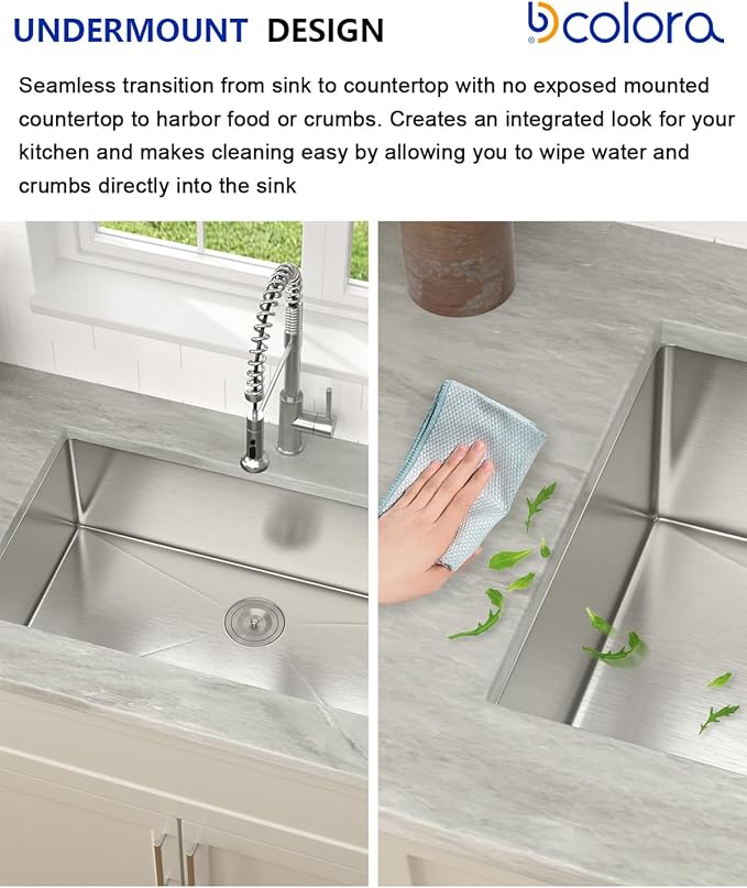 Dcolora 33 in. Undermount Single Bowl Workstation Stainless Steel Kitchen Sink 16 Gauge 304 Handmade Welding with Accessories, Round Corner 33"x19"x10" #DC-U7701