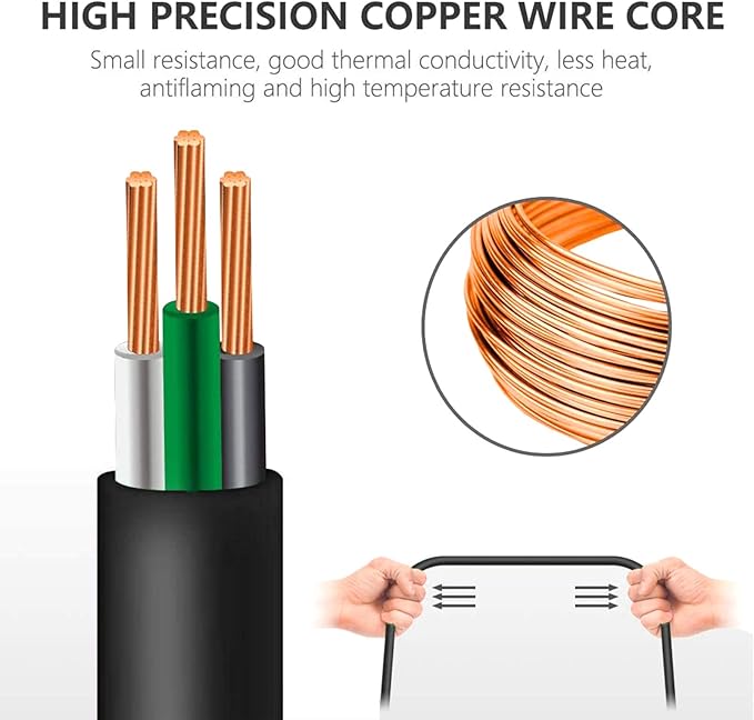 6 FT 12/3 Extension Cord Heavy Duty Black 3-Outlet Indoor/Outdoor SJTW Lighted 12-Gauge Grounded Power Cable,12AWG 15 Amp, 1875 Watts，UL Listed，Safety