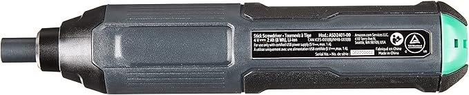 Amazon Basics by SKIL 4V Cordless Stick Screwdriver with 34-Piece Bit Set, Carrying Case, USB Charging, LED Work Light, 3 Torque Settings